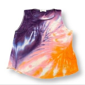 Tie-dye tank sleeveless sunset colors gravity dye 1X rayon pink orange